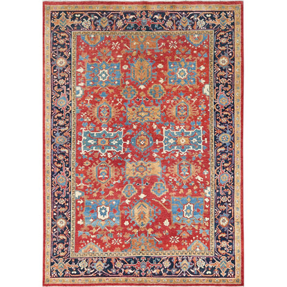 Heriz Wool Hand Knotted Rug Red Blue 6.2X8.9 -O085021