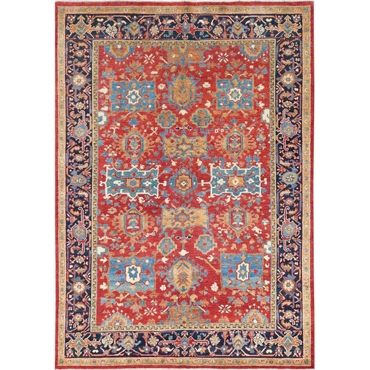 Heriz Wool Hand Knotted Rug Red Blue 6.2X8.9 -O085021