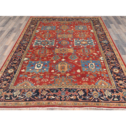 Heriz Wool Hand Knotted Rug Red Blue 6.2X8.9 -O085021