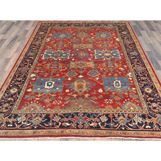 Heriz Wool Hand Knotted Rug Red Blue 6.2X8.9 -O085021