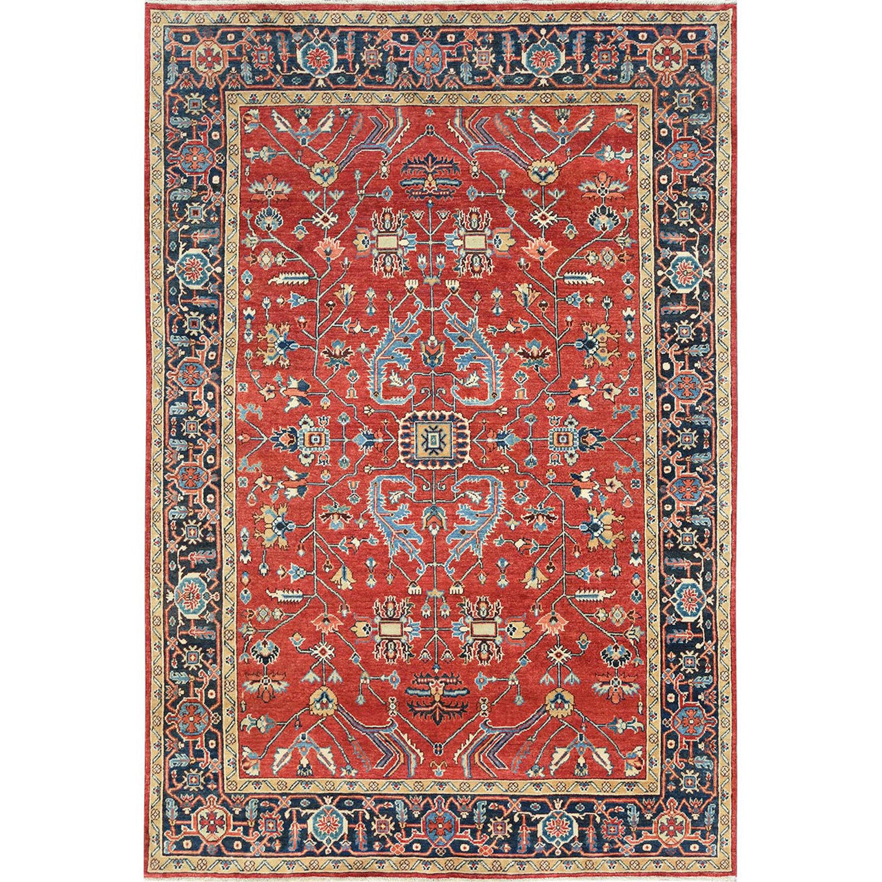 Red 6'1" x 9'1" Heriz Hand knotted Wool Rug - Sku: O085022