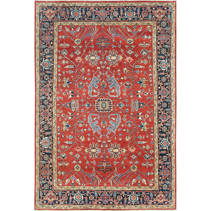 Heriz Wool Hand Knotted Rug Red Blue 6.1X9.1 -O085022