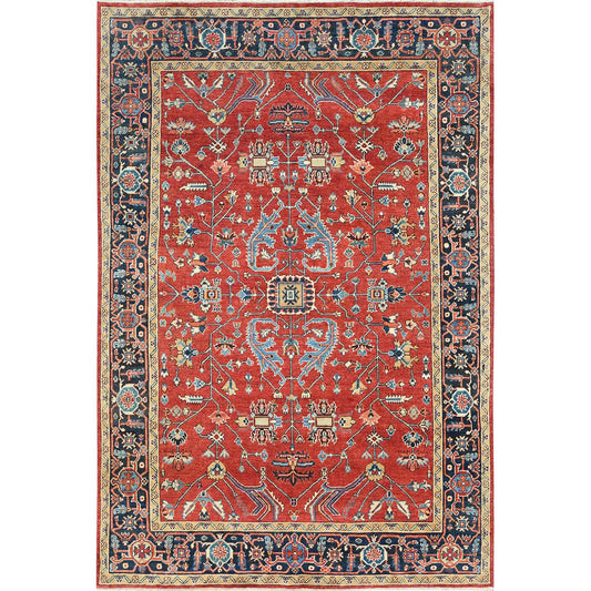 Heriz Wool Hand Knotted Rug Red Blue 6.1X9.1 -O085022