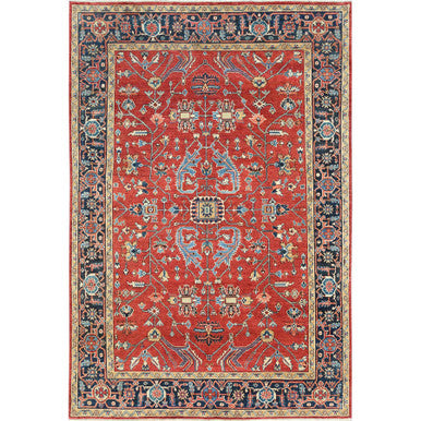 Heriz Wool Hand Knotted Rug Red Blue 6.1X9.1 -O085022