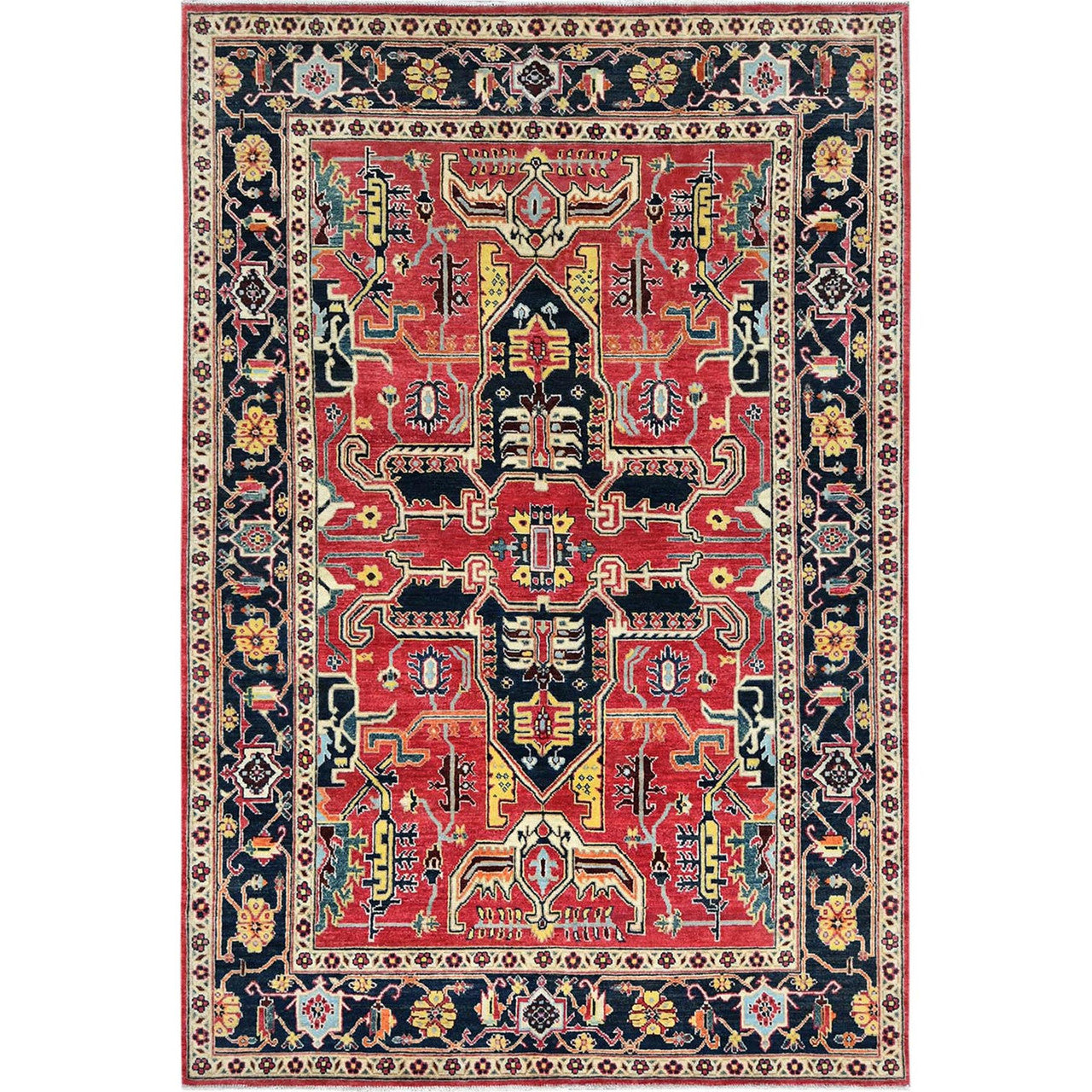 Red 6'1" x 9'2" Heriz Hand knotted Wool Rug - Sku: O085023