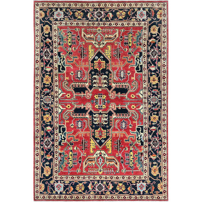 Heriz Wool Hand Knotted Rug Red Black 6.1X9.2 -O085023