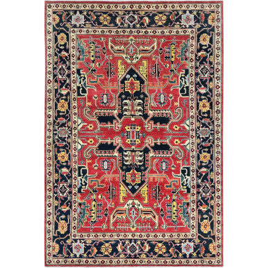 Heriz Wool Hand Knotted Rug Red Black 6.1X9.2 -O085023