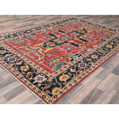 Heriz Wool Hand Knotted Rug Red Black 6.1X9.2 -O085023
