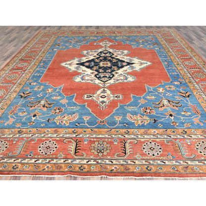 Heriz Wool Hand Knotted Rug Blue Red 12.0X14.7 -O085024