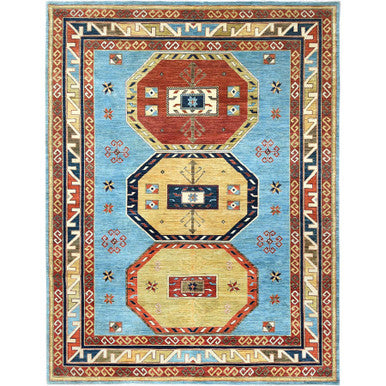 Tribal & Geometric Wool Hand Knotted Rug Blue Red 9.0X11.10 -O085032
