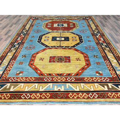Tribal & Geometric Wool Hand Knotted Rug Blue Red 9.0X11.10 -O085032