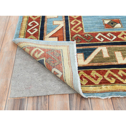 Tribal & Geometric Wool Hand Knotted Rug Blue Red 9.0X11.10 -O085032
