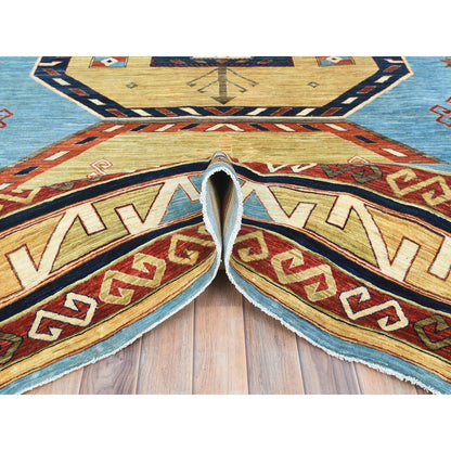 Tribal & Geometric Wool Hand Knotted Rug Blue Red 9.0X11.10 -O085032