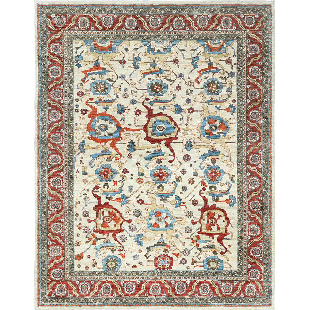 Ivory 9'0" x 11'4" Heriz Hand knotted Wool Rug - Sku: O085033