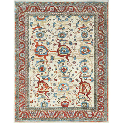 Heriz Wool Hand Knotted Rug Ivory Red 9.0X11.4 -O085033