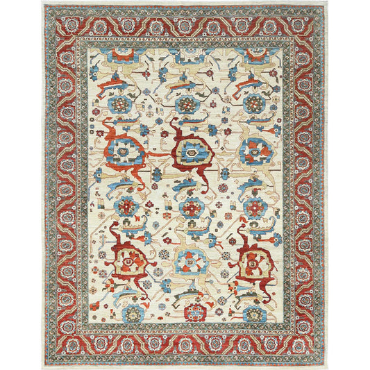 Heriz Wool Hand Knotted Rug Ivory Red 9.0X11.4 -O085033