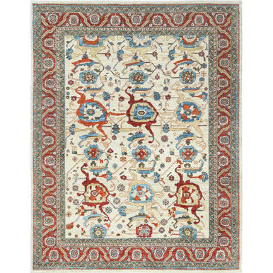 Heriz Wool Hand Knotted Rug Ivory Red 9.0X11.4 -O085033