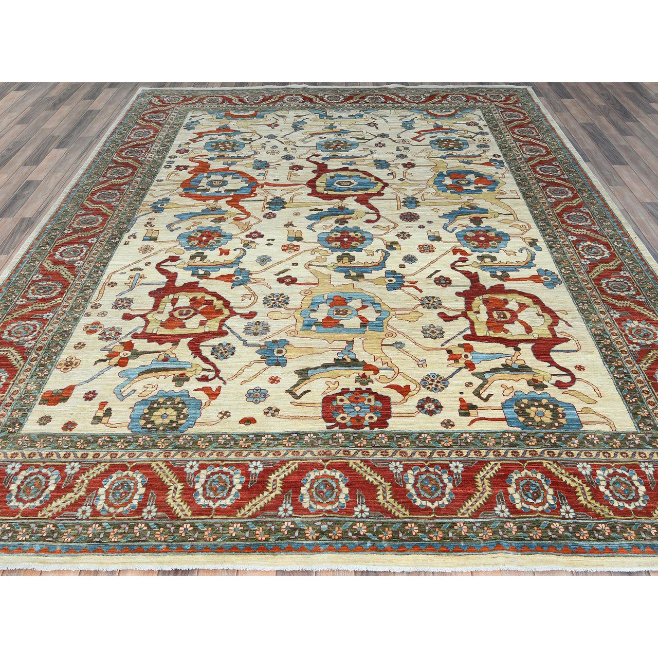 Ivory 9'0" x 11'4" Heriz Hand knotted Wool Rug - Sku: O085033