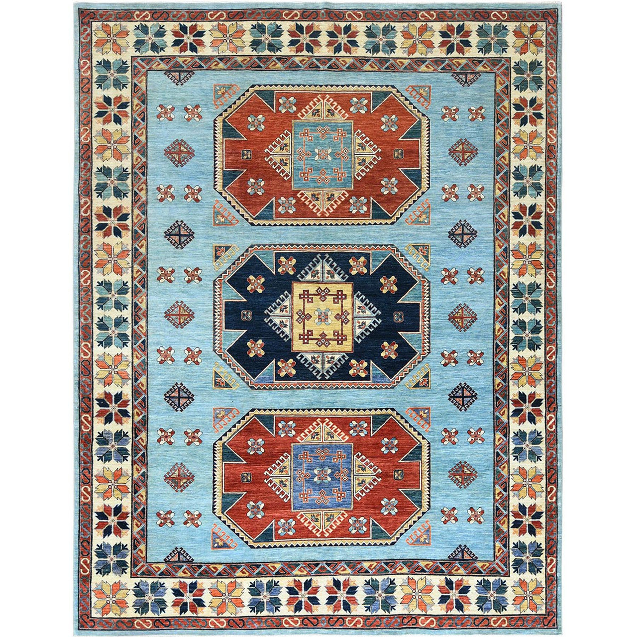 Blue 9'0" x 11'8" Tribal & Geometric Hand knotted Wool Rug - Sku: O085034