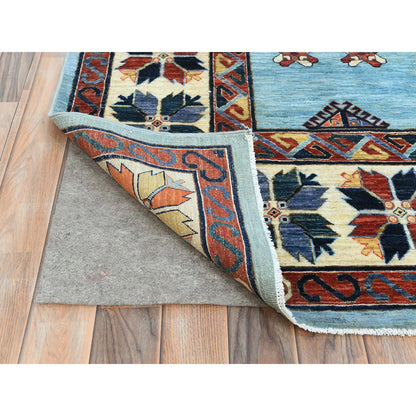 Tribal & Geometric Wool Hand Knotted Rug Blue Ivory 9.0X11.8 -O085034