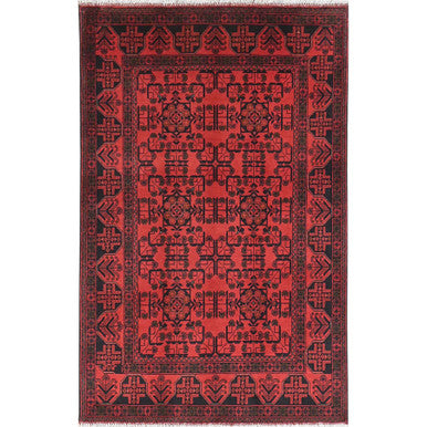 Tribal & Geometric Wool Hand Knotted Rug Red Red 4.2X6.5 -O085108