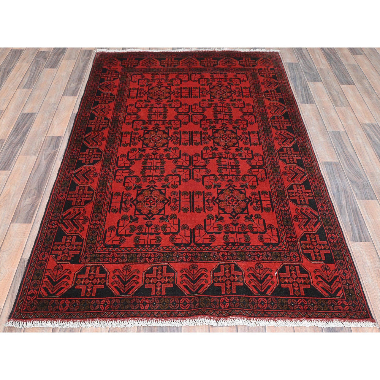 Tribal & Geometric Wool Hand Knotted Rug Red Red 4.2X6.5 -O085108