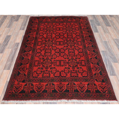 Tribal & Geometric Wool Hand Knotted Rug Red Red 4.2X6.5 -O085108
