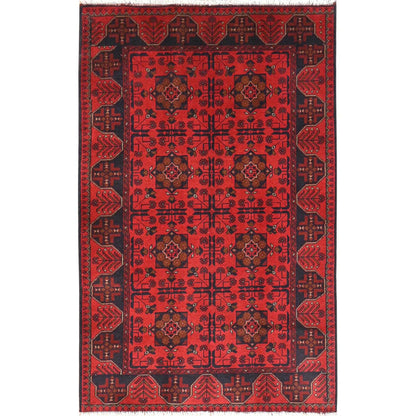 Tribal & Geometric Wool Hand Knotted Rug Red Red 4.1X6.3 -O085110