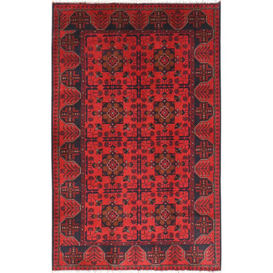 Tribal & Geometric Wool Hand Knotted Rug Red Red 4.1X6.3 -O085110