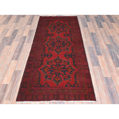 Tribal & Geometric Wool Hand Knotted Rug Red Red 2.8X6.4 -O085123