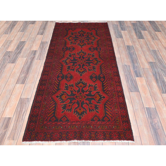 Tribal & Geometric Wool Hand Knotted Rug Red Red 2.8X6.4 -O085123