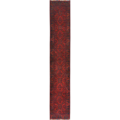 Tribal & Geometric Wool Hand Knotted Rug Red Red 2.8X15.5 -O085135