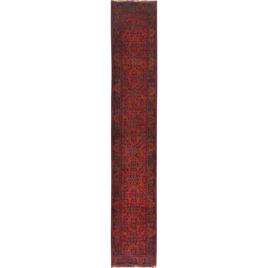 Tribal & Geometric Wool Hand Knotted Rug Red Red 2.8X15.5 -O085135