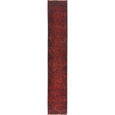 Tribal & Geometric Wool Hand Knotted Rug Red Red 2.8X15.5 -O085135