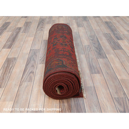 Tribal & Geometric Wool Hand Knotted Rug Red Red 2.8X15.5 -O085135