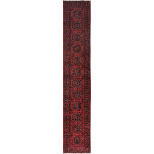 Tribal & Geometric Wool Hand Knotted Rug Red Red 2.8X15.5 -O085139