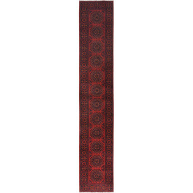 Tribal & Geometric Wool Hand Knotted Rug Red Red 2.8X15.5 -O085139