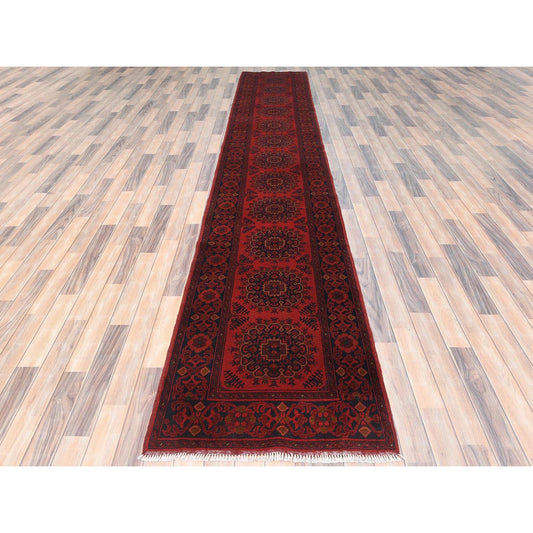 Tribal & Geometric Wool Hand Knotted Rug Red Red 2.8X15.5 -O085139