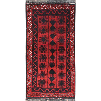 Tribal & Geometric Wool Hand Knotted Rug Red Red 1.9X3.4 -O085169