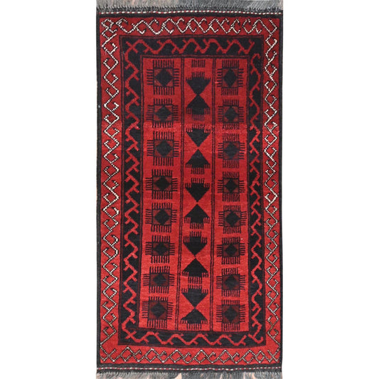 Tribal & Geometric Wool Hand Knotted Rug Red Red 1.9X3.4 -O085169