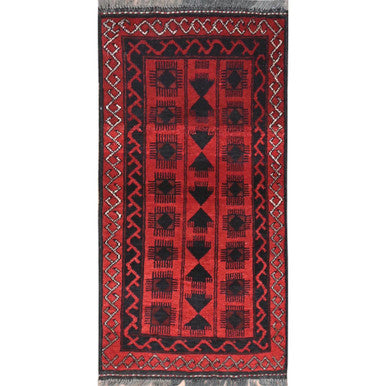 Tribal & Geometric Wool Hand Knotted Rug Red Red 1.9X3.4 -O085169