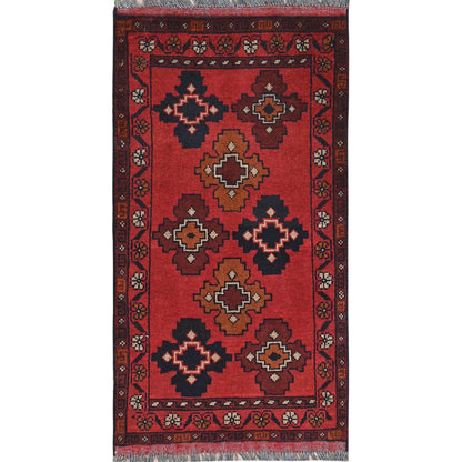 Tribal & Geometric Wool Hand Knotted Rug Red Red 1.10X3.3 -O085174