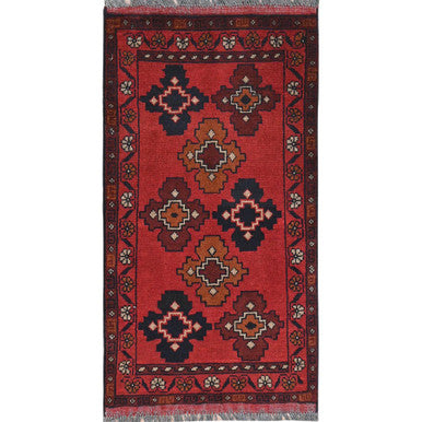 Tribal & Geometric Wool Hand Knotted Rug Red Red 1.10X3.3 -O085174