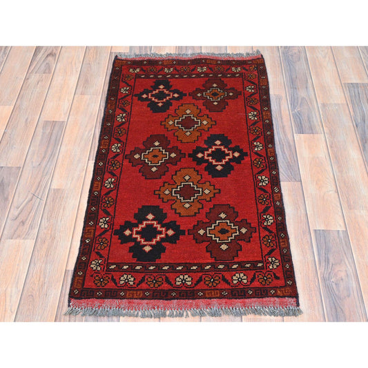 Tribal & Geometric Wool Hand Knotted Rug Red Red 1.10X3.3 -O085174