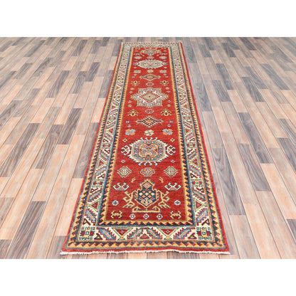 Kazak Wool Hand Knotted Rug Red Ivory 2.8X9.5 -O085205