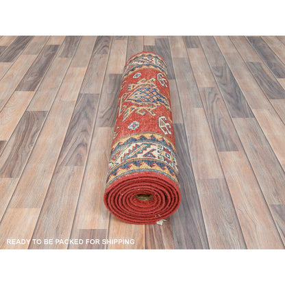 Kazak Wool Hand Knotted Rug Red Ivory 2.8X9.5 -O085205