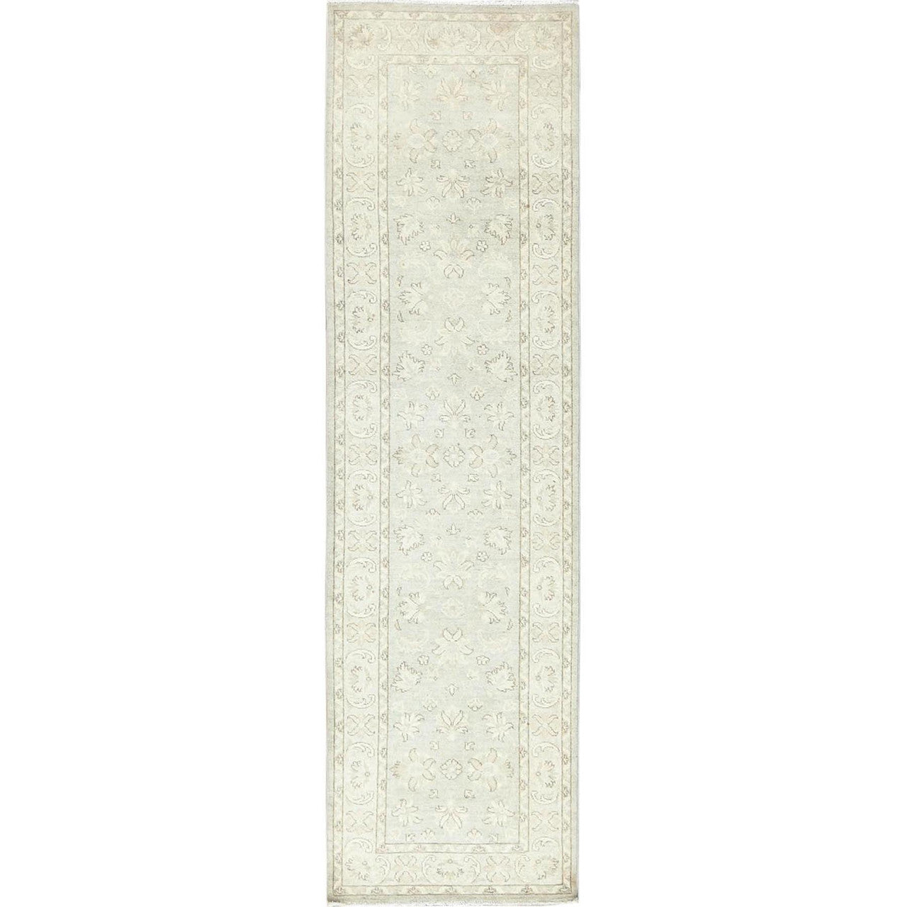 Ivory 2'9" x 9'7" Oushak And Peshawar Hand knotted Wool Rug - Sku: O085213