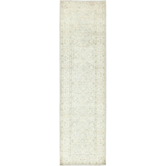 Oushak And Peshawar Wool Hand Knotted Rug Ivory Ivory 2.9X9.7 -O085213