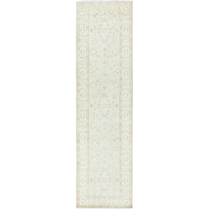 Oushak And Peshawar Wool Hand Knotted Rug Ivory Ivory 2.8X9.9 -O085215