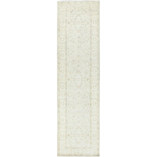 Oushak And Peshawar Wool Hand Knotted Rug Ivory Ivory 2.8X9.9 -O085215